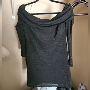 Fashion Nova Off-Shoulder Rhinestone Mini Dress with Long Sleeves